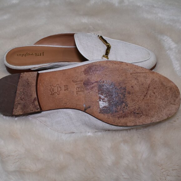 J McLaughlin Domina Linen Horsebit Loafers Slides Sz 8.5 Off White Beige Leather - Picture 6 of 12